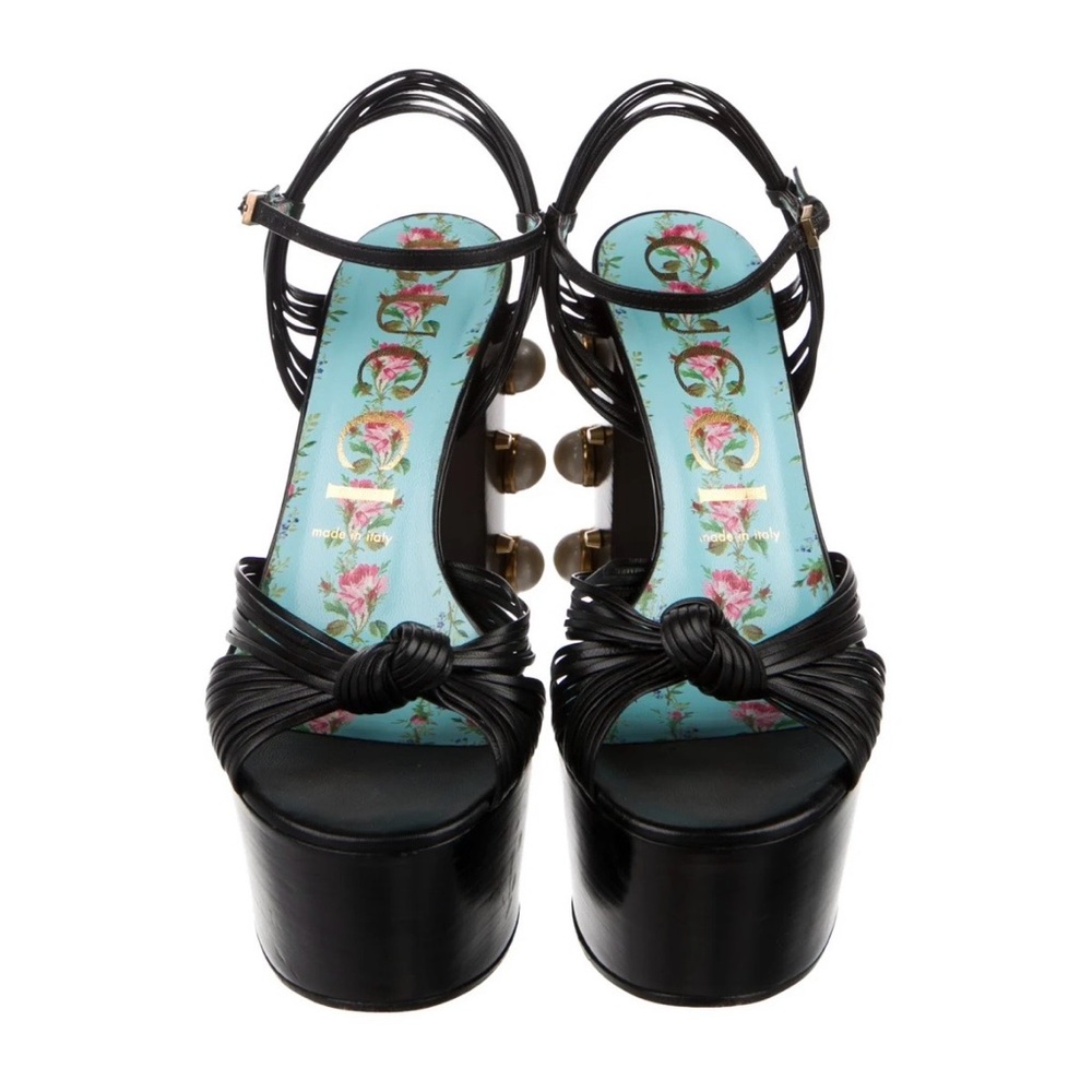 Gucci Black Women's Heels with Pearl embellishments.